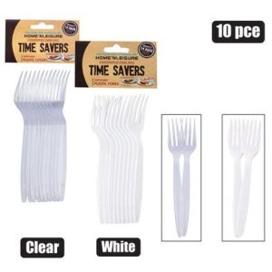 CUTLERY PL FORKS 10PCE WHITE/CLEAR