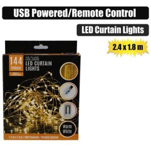 LIGHT LED 144 CURTAIN USB W/REMOTE