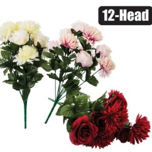 FLOWER-BUNCH ROSE/MUM 12-HEAD 46CM ASSTD