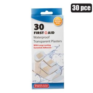 FIRSTAID PLASTER TRANS 30PC ASTD SIZE