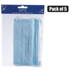FACE MASK ADULT DISPOSABLE 5PC BLUE