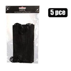 FACE MASK ADULT DISPOSABLE 5PC BLACK