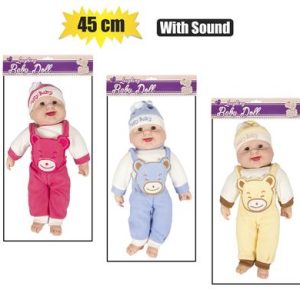 DOLL BABY ASSTD W/SOUND 45cm