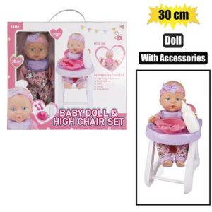 DOLL BABY 30cm WITH HIGH CHAIR & ACC