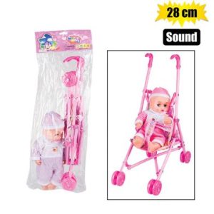 BABY DOLL 28cm W/SOUND & STROLLER