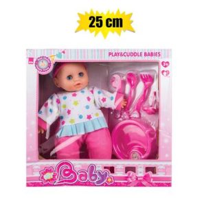 BABY DOLL WITH FEEDING ACCESSORIES 25cm