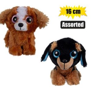 PLUSH DOG BIG EYES ASSTD 16cm