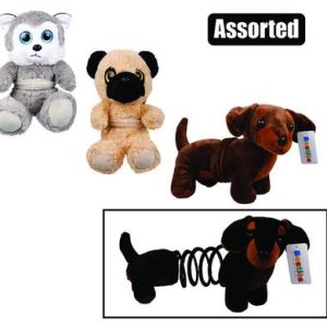 PLUSH DOG W/SPRING ASSTD 30cm