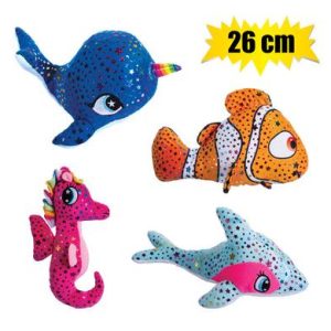 PLUSH SEALIFE METALLIC POLKA ASSTD 26cm