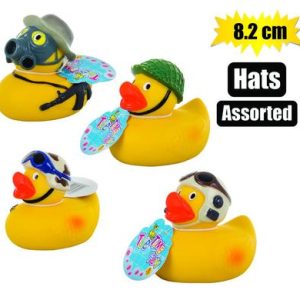 BABY VINYL THEMED DUCK 8.2cm, HATS ASSTD