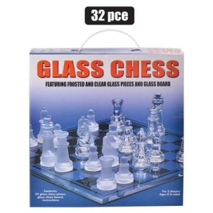 GAME CHESS GLASS 32PCE FIGURINES 25x25cm