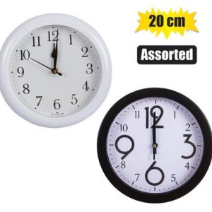 CLOCK WALL PL ROUND 20cm BASIC ASSTD