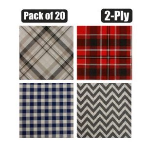 SERVIETTES 2PLY 33cm 20PC TARTAN/ZIGZAG