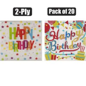 SERVIETTES 2PLY 33cm 20PC HAPPY BIRTHDAY